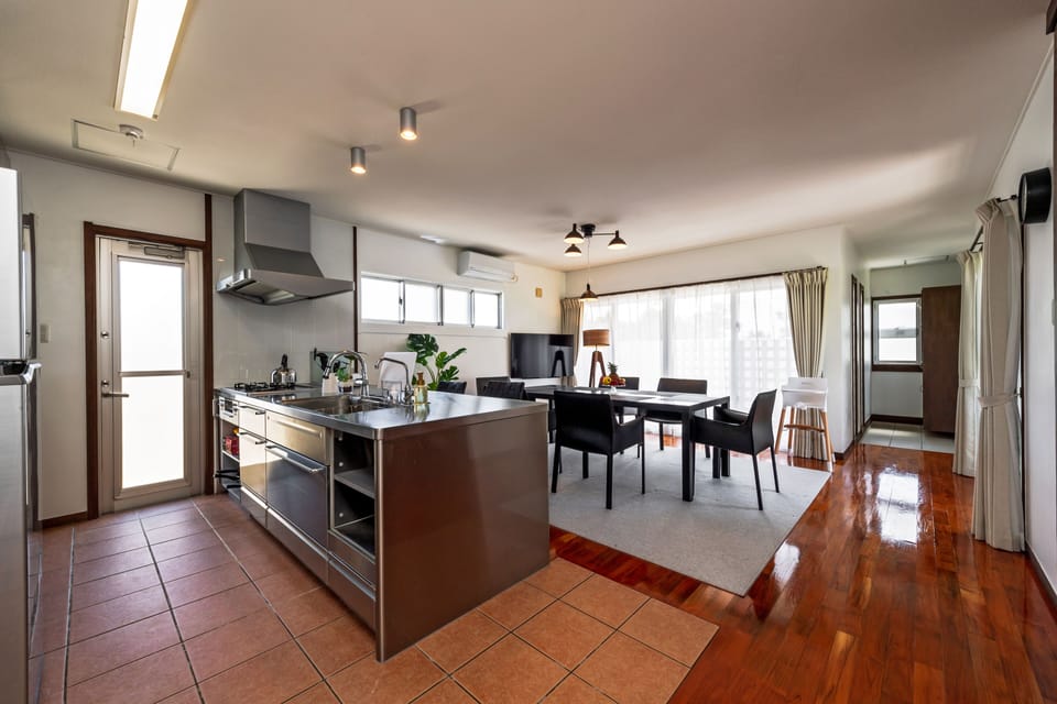 Fridge, microwave, electric kettle, toaster