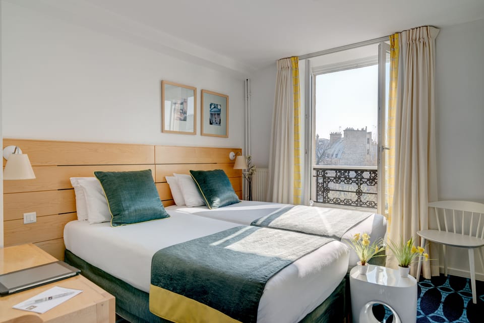 Twin Room - Complimentary soft minibar,courtesy tray, Chromecast and digital press | Minibar, in-room safe, desk, blackout drapes