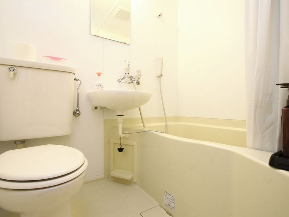 Combined shower/tub, deep soaking tub, free toiletries, hair dryer