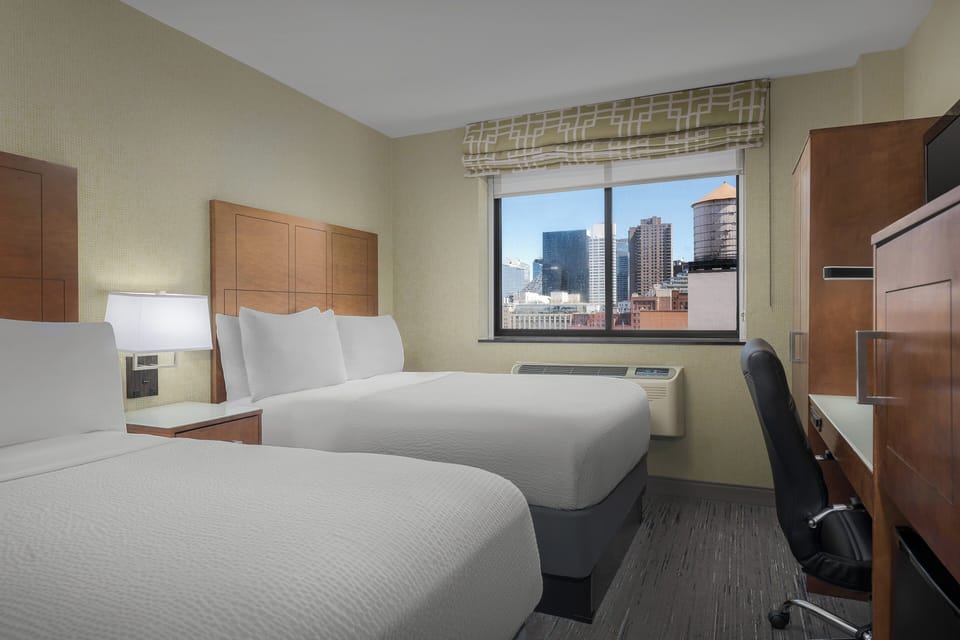 Standard Room, 2 Double Beds, City View | Pillowtop beds, in-room safe, desk, laptop workspace