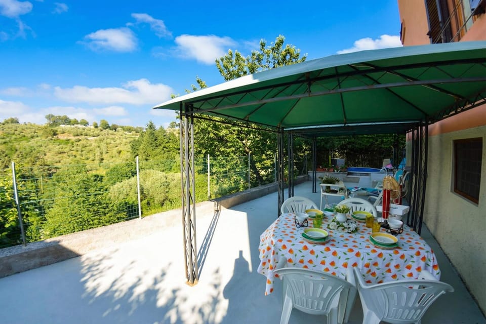 Family House, 2 Bedrooms, Fireplace, Mountainside (Casale Geniva with private pool) | Outdoor dining
