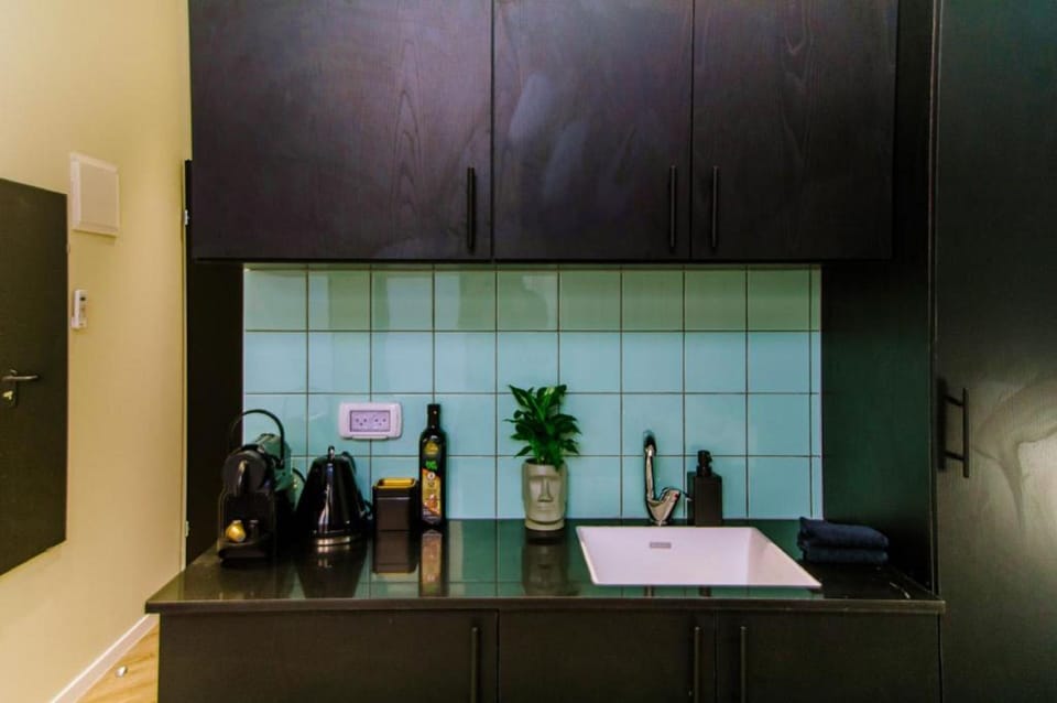 Fridge, microwave, stovetop, espresso maker