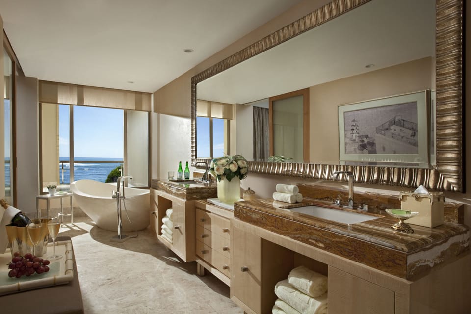 Separate tub and shower, jetted tub, rainfall showerhead