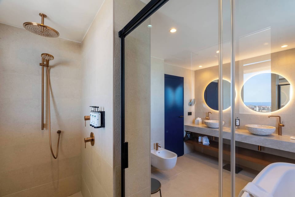 Eco-friendly toiletries, hair dryer, towels