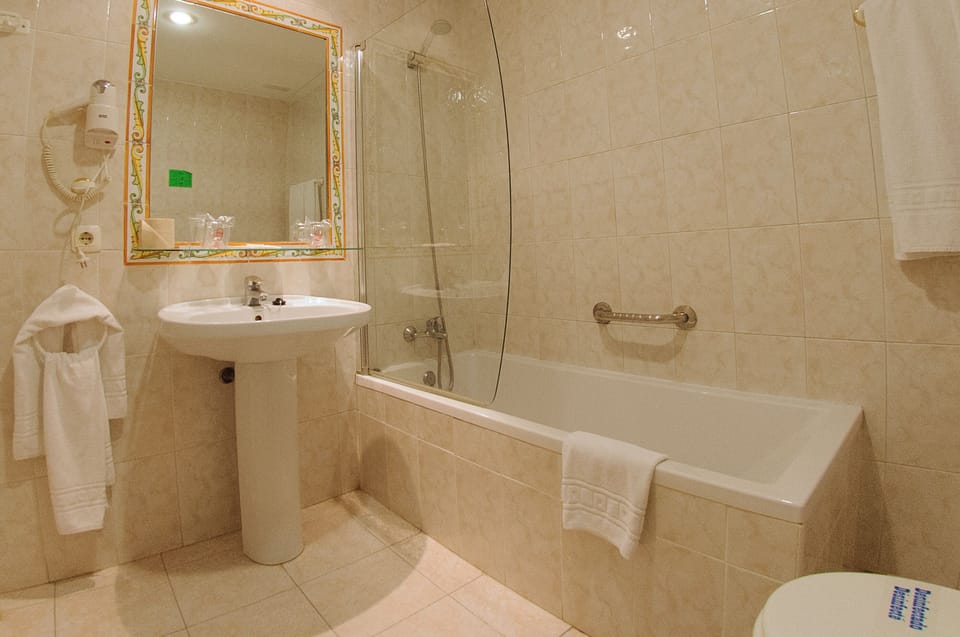 Shower, hair dryer, bidet, towels