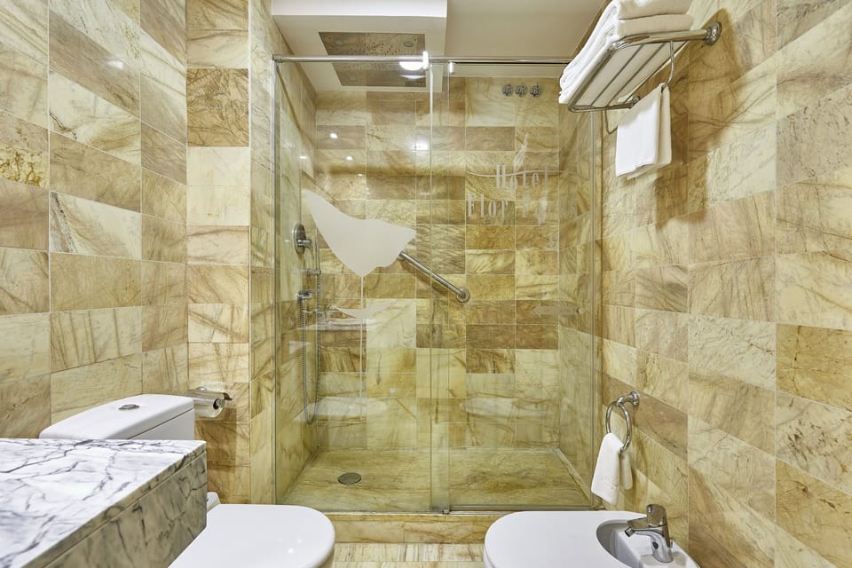 Rainfall showerhead, designer toiletries, hair dryer, bidet