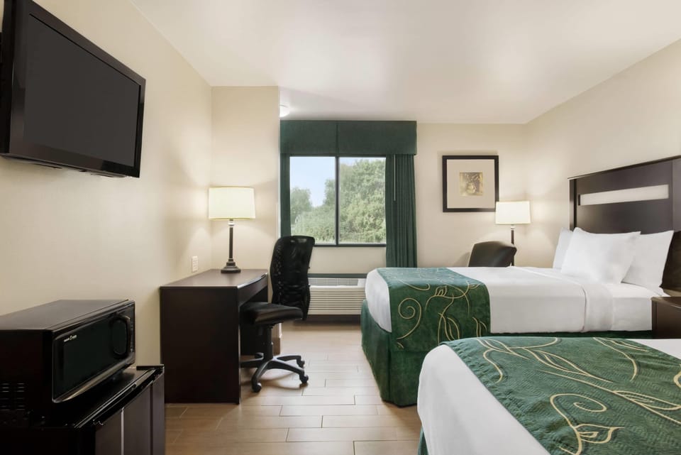 Room, 2 Double Beds, Accessible, Non Smoking | Desk, blackout drapes, iron/ironing board, free cribs/infant beds