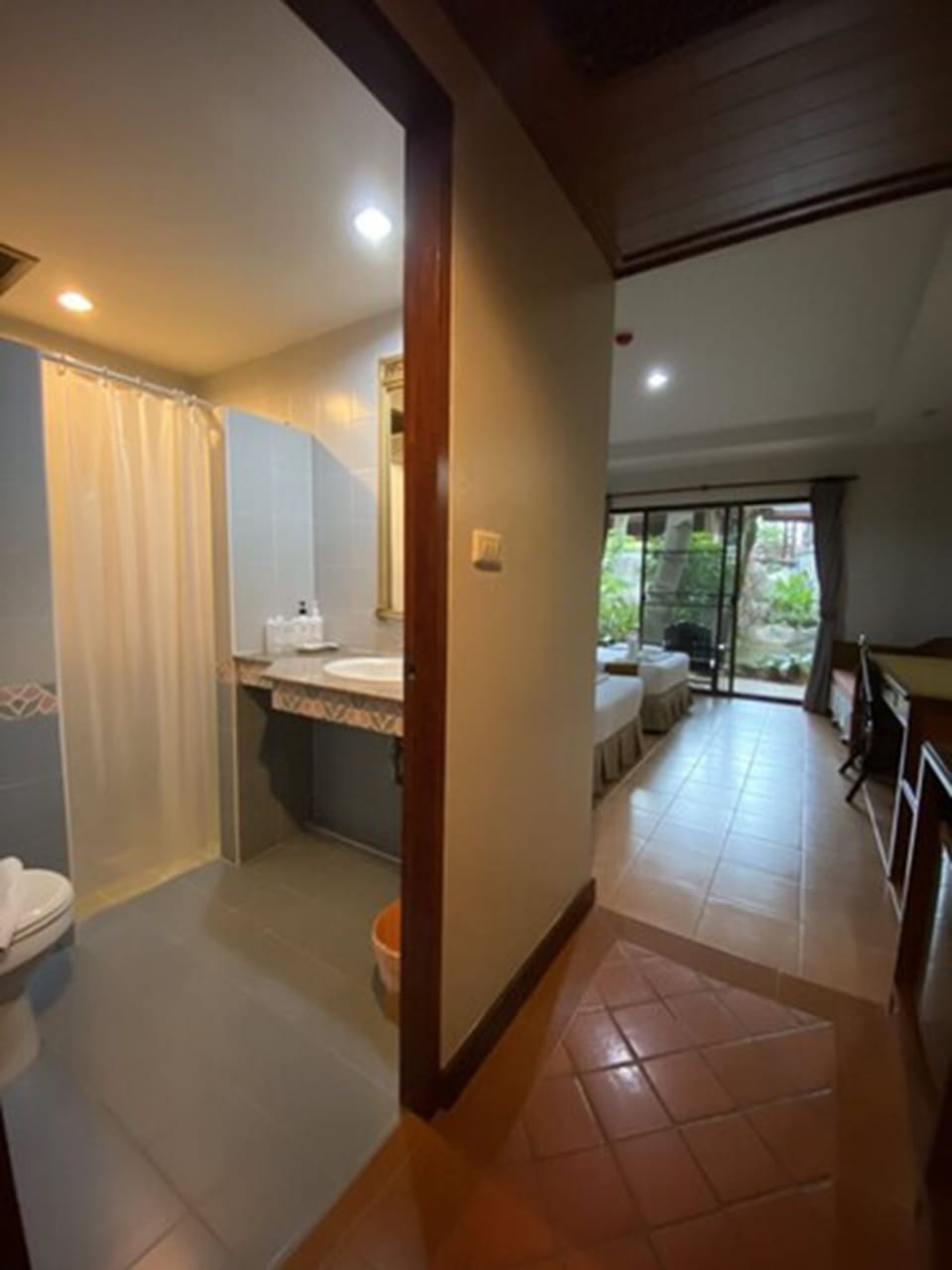 Room, 2 Twin Beds, Pool View | Bathroom | Slippers, towels