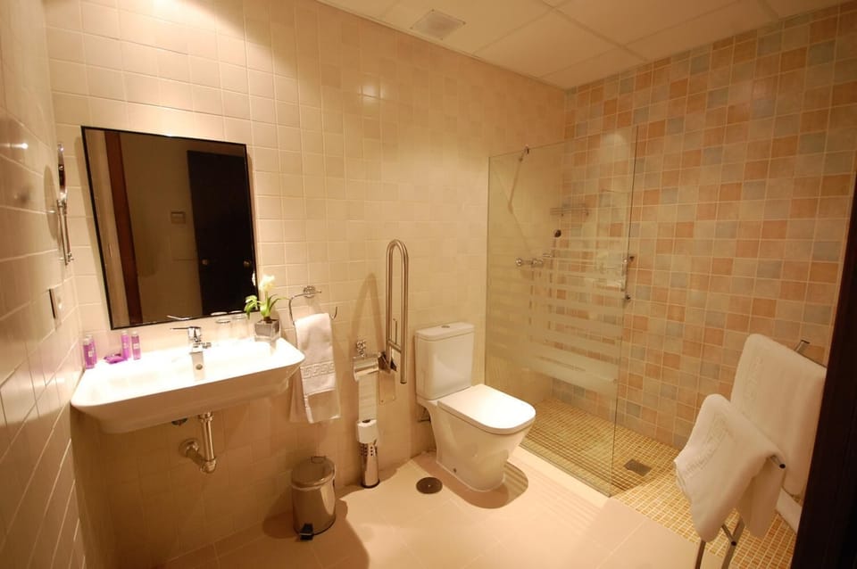 Shower, free toiletries, hair dryer, towels