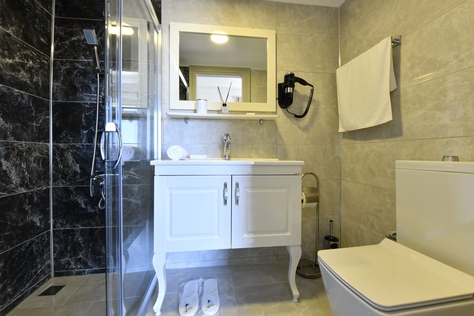 Junior Suite | Bathroom | Shower, free toiletries, hair dryer, slippers