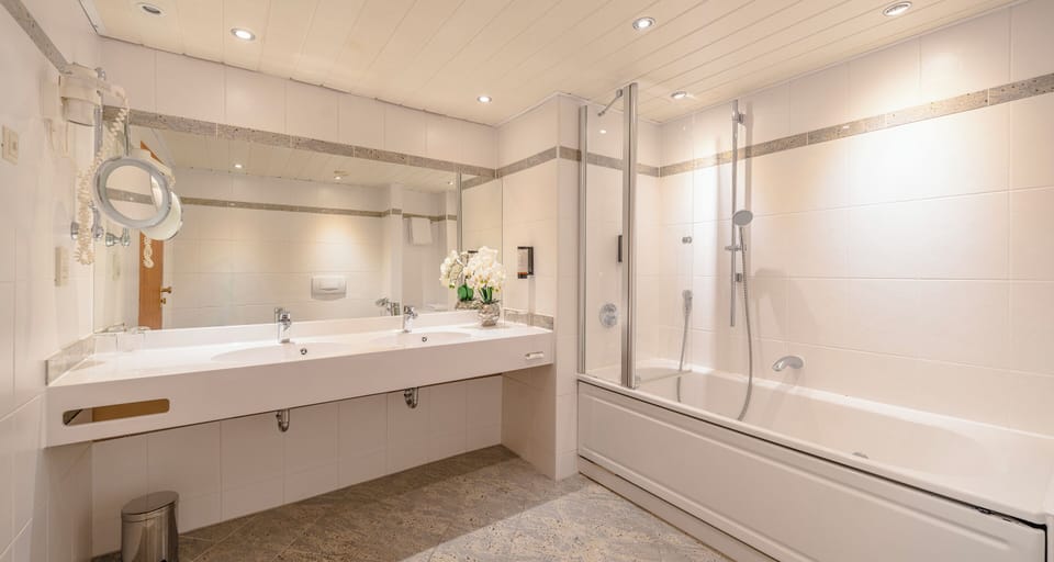 Suite | Bathroom | Combined shower/tub, eco-friendly toiletries, hair dryer, towels