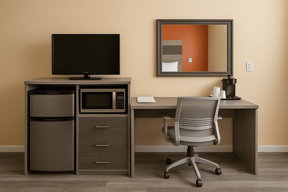 Premium bedding, desk, soundproofing, iron/ironing board