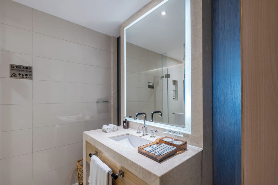 Shower, hydromassage showerhead, free toiletries, hair dryer