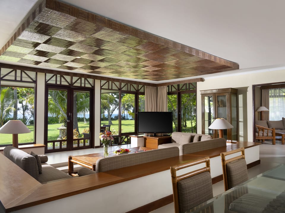 Family Villa, 2 Bedrooms, Private Pool, Beach View | Living room | 36-inch LCD TV with cable channels, TV