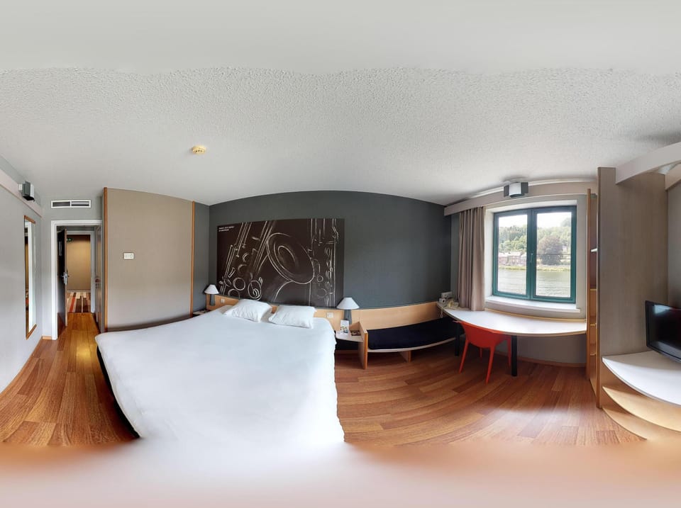 Hypo-allergenic bedding, desk, blackout drapes, soundproofing