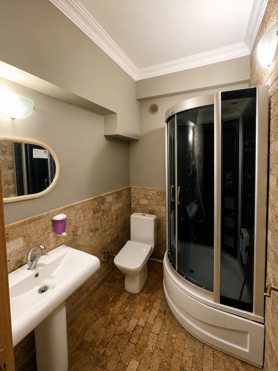 Shower, free toiletries, hair dryer, slippers