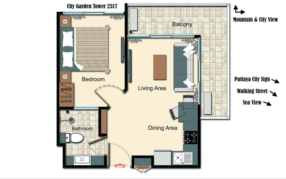 City Garden Tower 2317 -Sea View | City View | Mountain View | Swimming Pool | Floor plan
