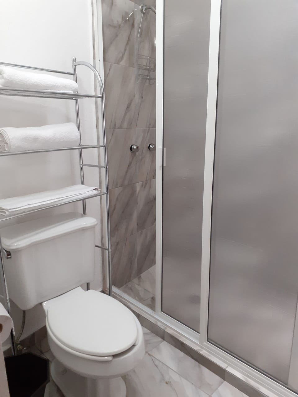 Shower, rainfall showerhead, free toiletries, bidet