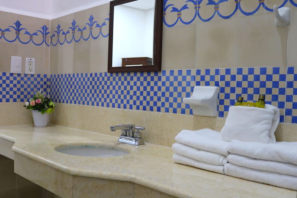 Shower, bidet, towels, soap