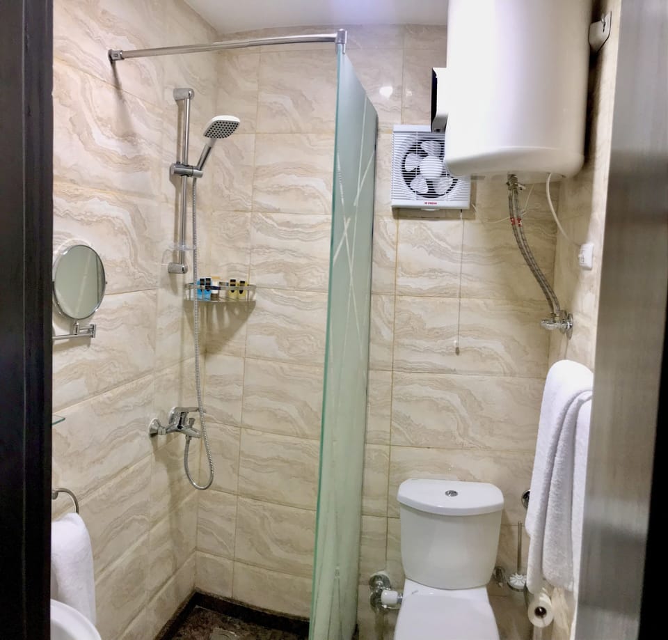 Shower, free toiletries, hair dryer, bidet