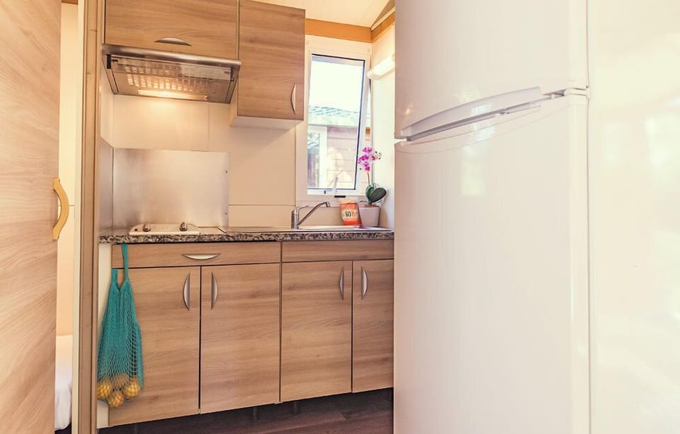 Family Cabin | Private kitchenette | Full-size fridge, microwave, stovetop, dishwasher