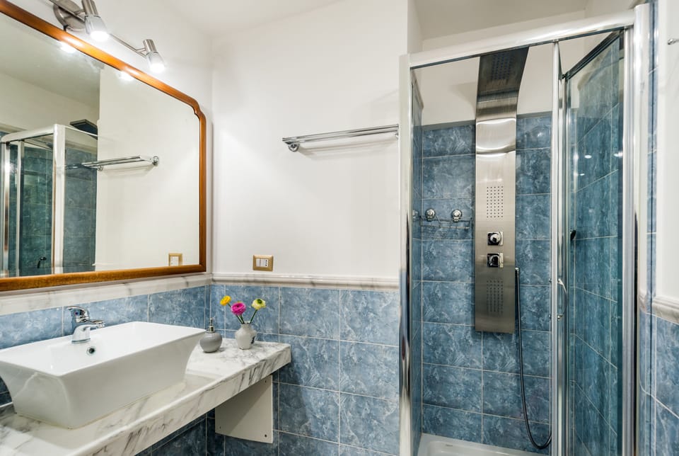 Shower, hydromassage showerhead, eco-friendly toiletries, hair dryer