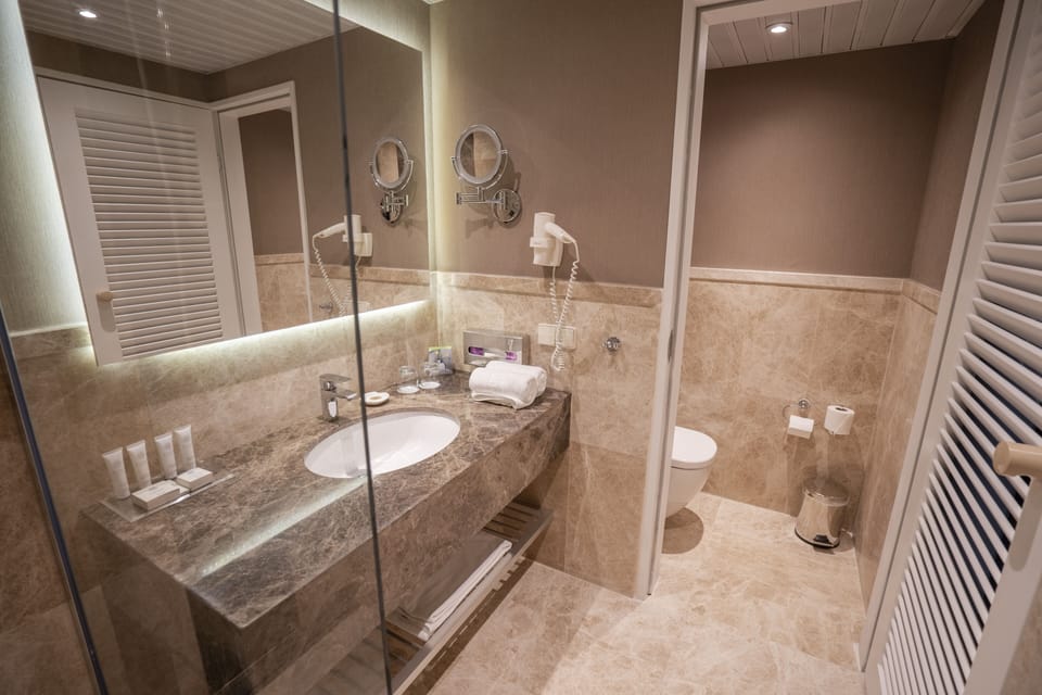 Bathtub, free toiletries, hair dryer, towels