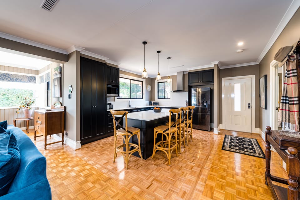 Family House | Private kitchen | Espresso maker, full-size fridge, microwave, oven