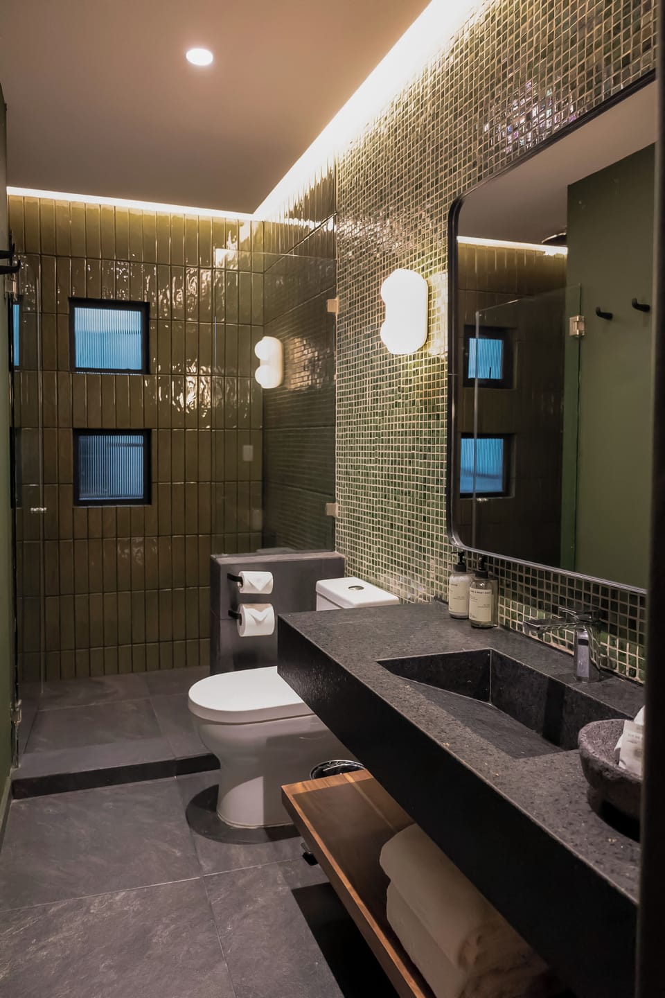 Diego Rivera Deluxe | Bathroom | Shower, designer toiletries, hair dryer, bathrobes
