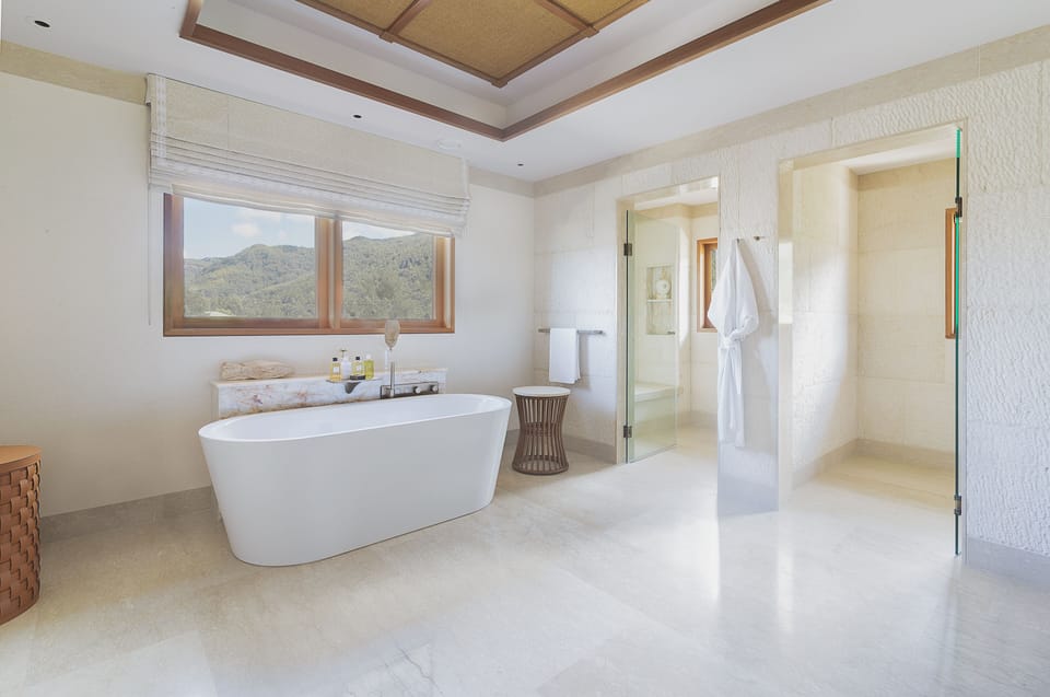Two Bedroom Presidential Villa with Pool | Bathroom | Designer toiletries, hair dryer, bathrobes, slippers