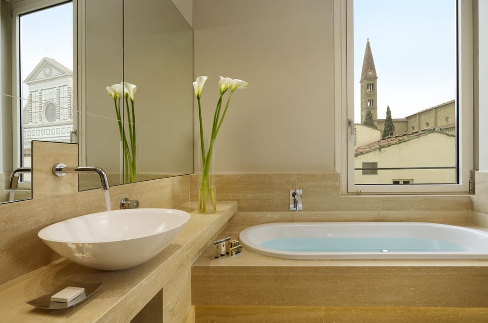 Free toiletries, hair dryer, bidet, towels