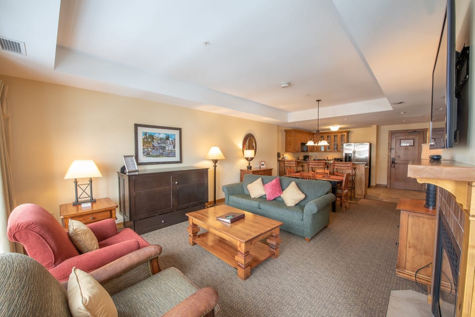 Condo, 1 Bedroom | Living room | TV, fireplace