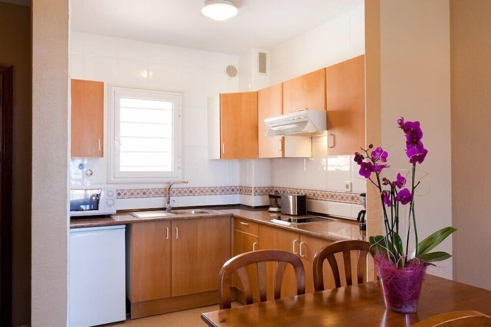 Fridge, microwave, electric kettle, toaster