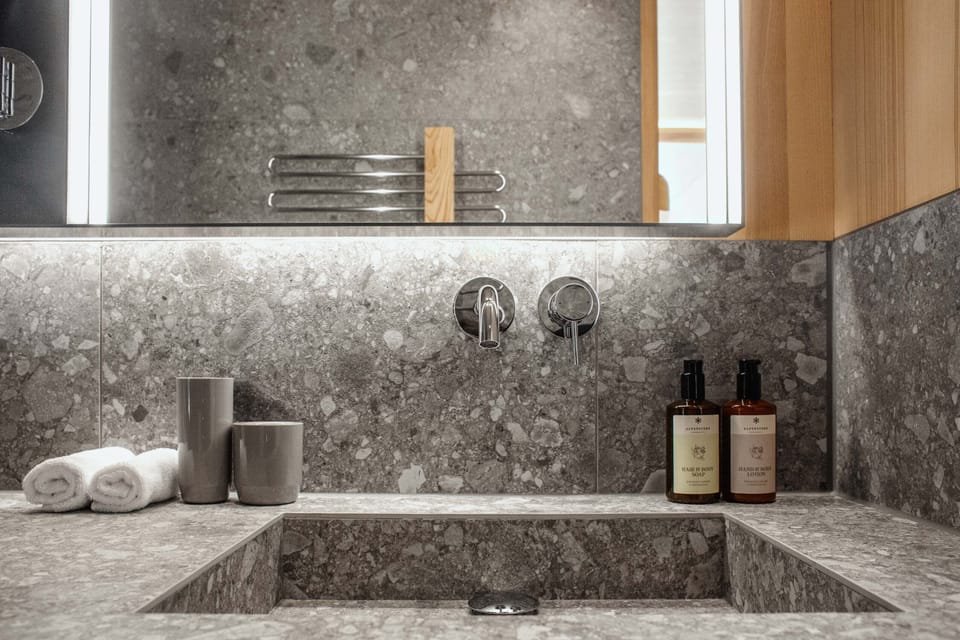 Double Room (Goldstern) | Bathroom | Shower, hair dryer, bathrobes, towels