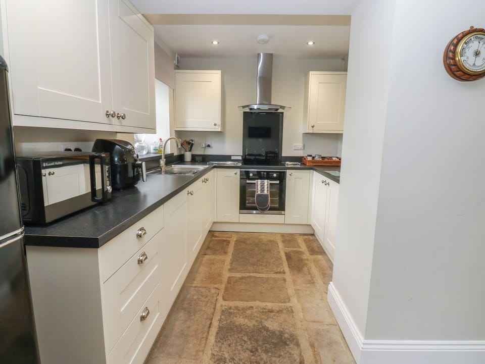 Fridge, microwave, electric kettle, toaster