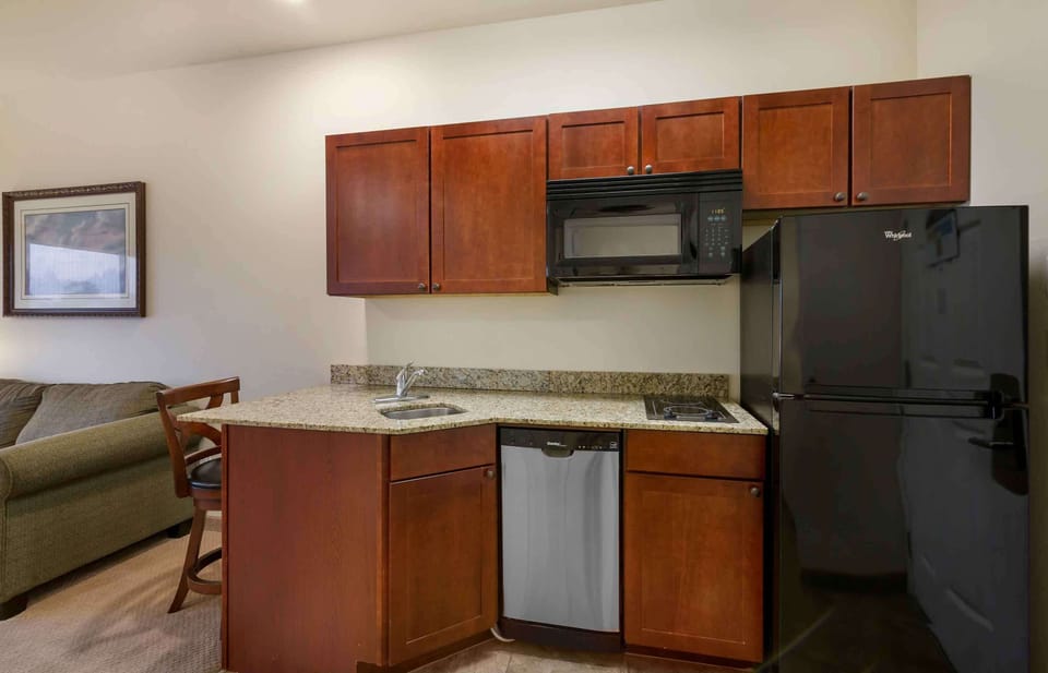 Deluxe Studio, 1 Queen Bed, Non Smoking, Refrigerator & Microwave | Private kitchen | Full-size fridge, microwave, stovetop, dishwasher