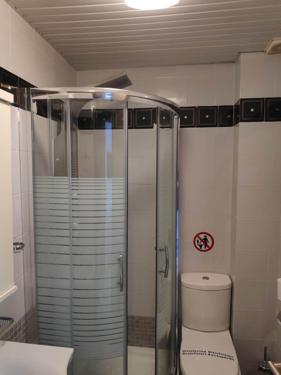 Shower, hydromassage showerhead, free toiletries, hair dryer