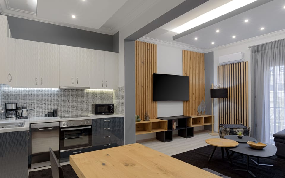 Deluxe Apartment, 2 Bedrooms, City View | Living area | Flat-screen TV, Netflix, streaming services