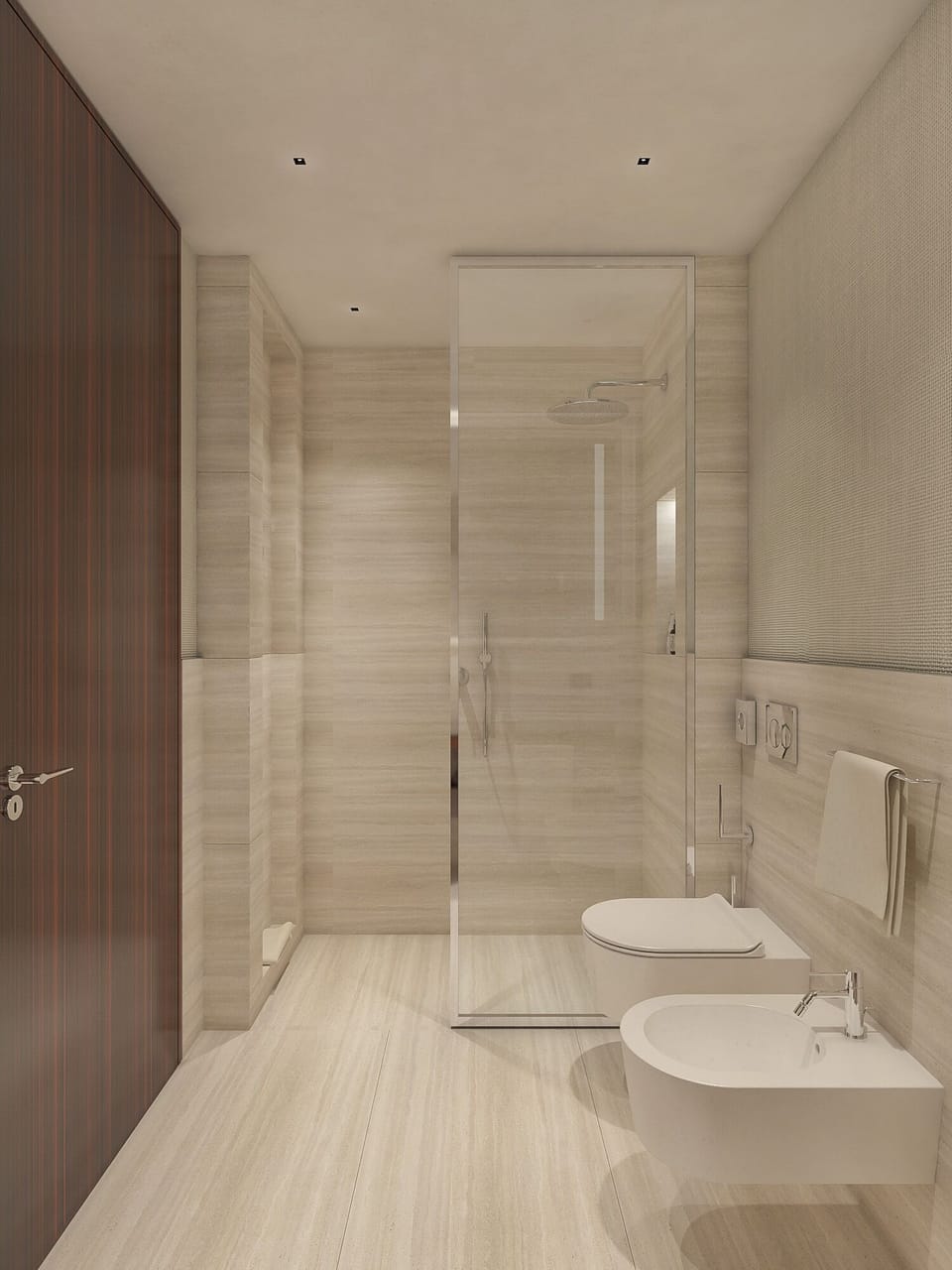 Shower, rainfall showerhead, eco-friendly toiletries, hair dryer
