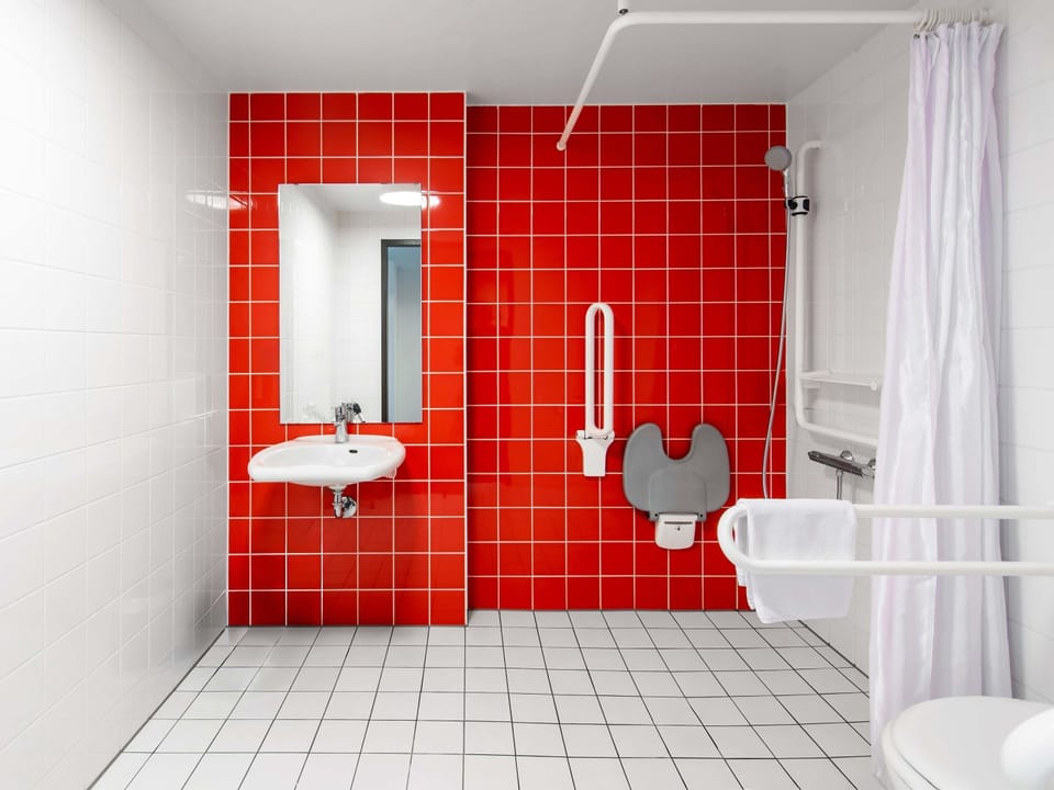 Shower, hair dryer, soap, shampoo