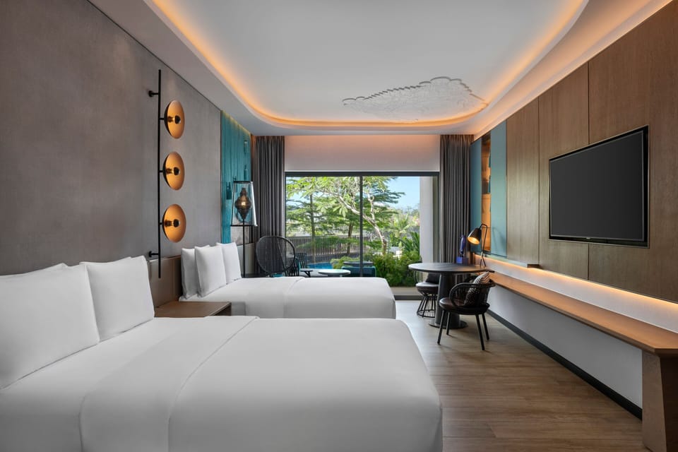 Deluxe Room, 2 Double Beds, Balcony, Poolside (Poolside) | Down comforters, minibar, in-room safe, desk