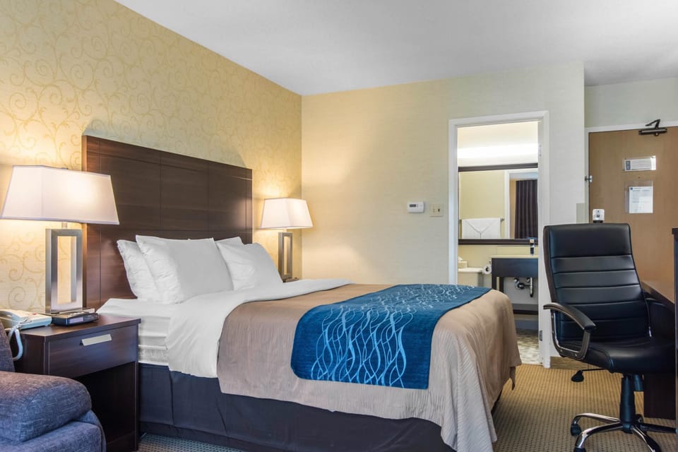 Premium bedding, pillowtop beds, desk, blackout drapes