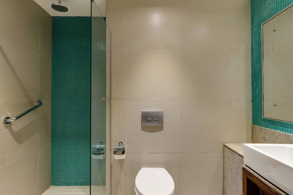Designer toiletries, hair dryer, towels, soap