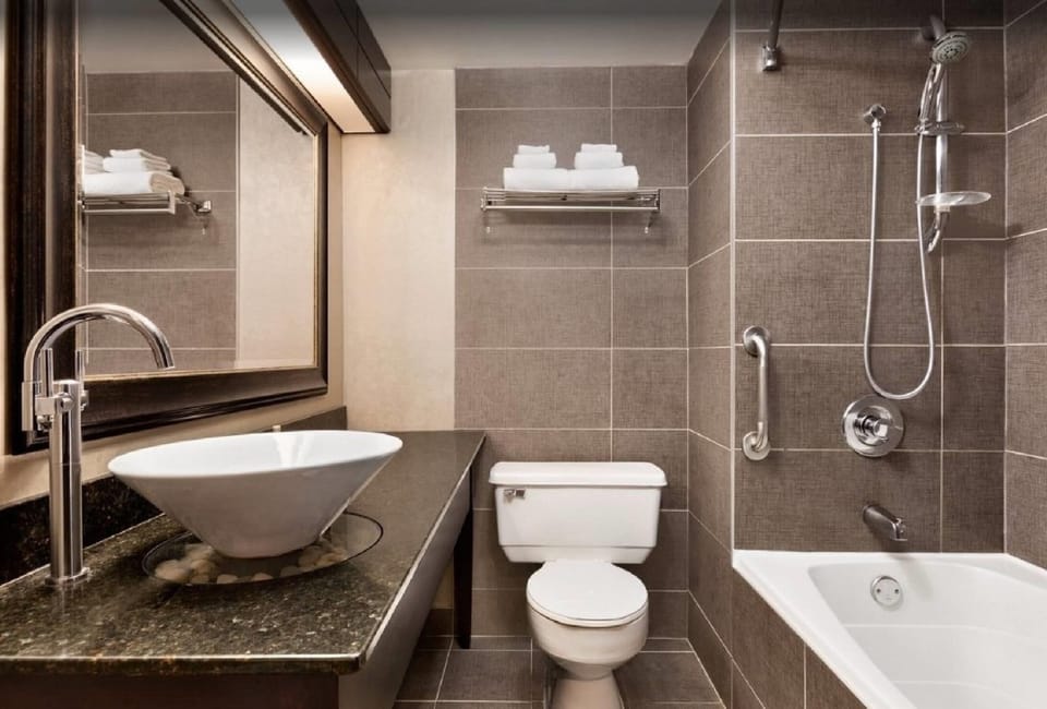 Room, 1 King Bed (Distinction) | Bathroom | Combined shower/tub, eco-friendly toiletries, hair dryer, towels