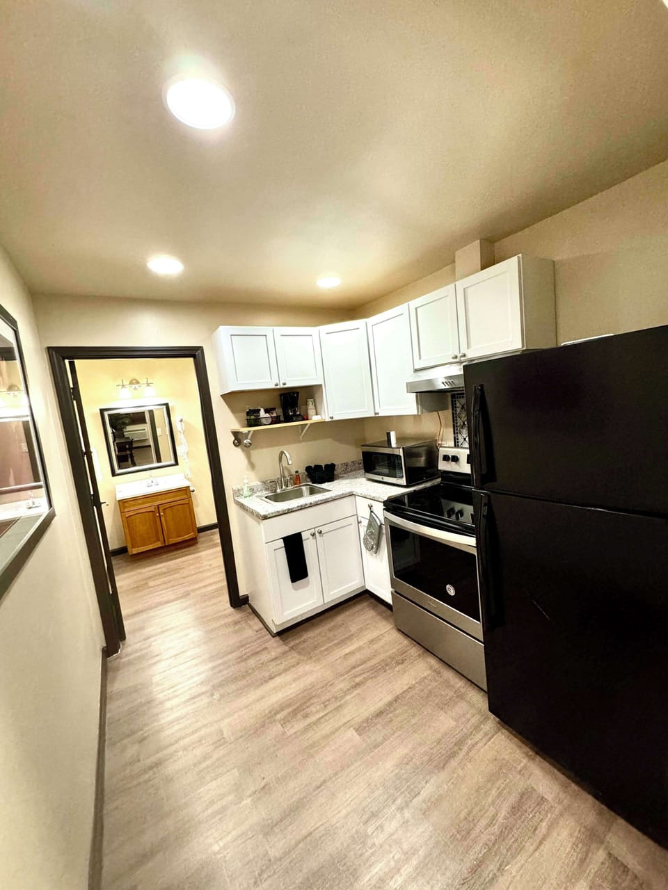 Mini-fridge, microwave, coffee/tea maker