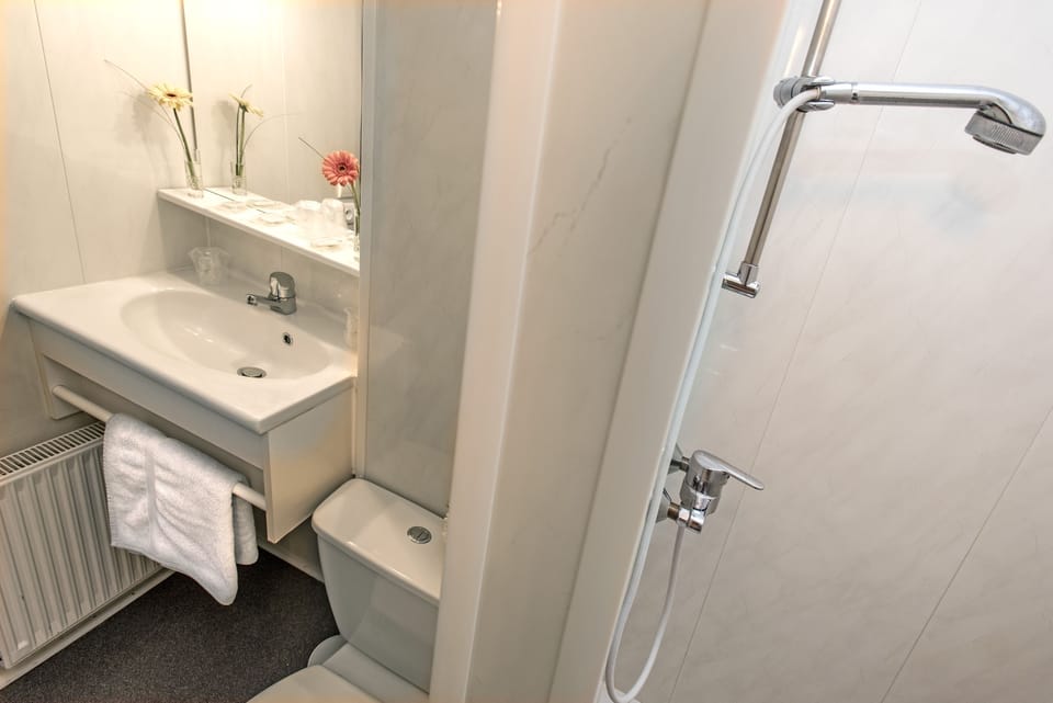 Shower, free toiletries, towels