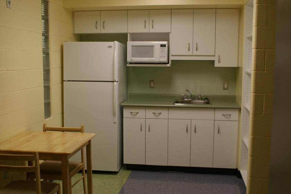 Full-size fridge, microwave