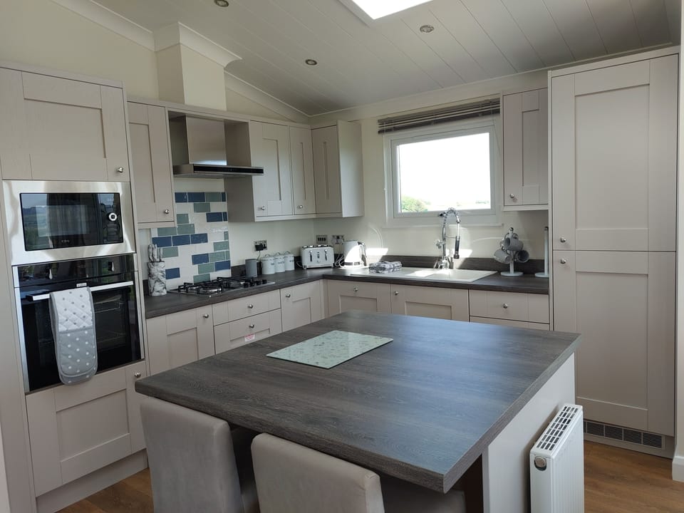 Cabin | Private kitchen | Fridge, microwave, oven, stovetop