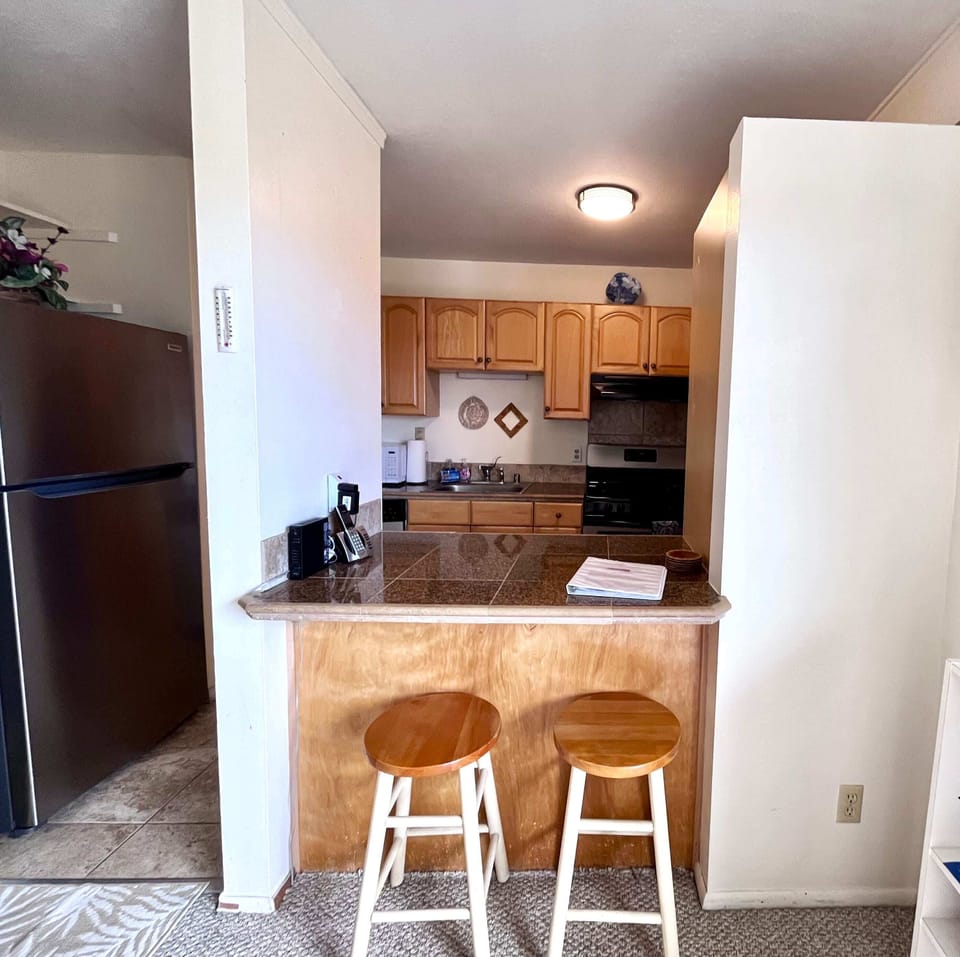 Condo, 1 King Bed with Sofa bed, Kitchen, Ocean View (Kona Mansions #C305) | Private kitchen | Fridge, microwave, oven, stovetop