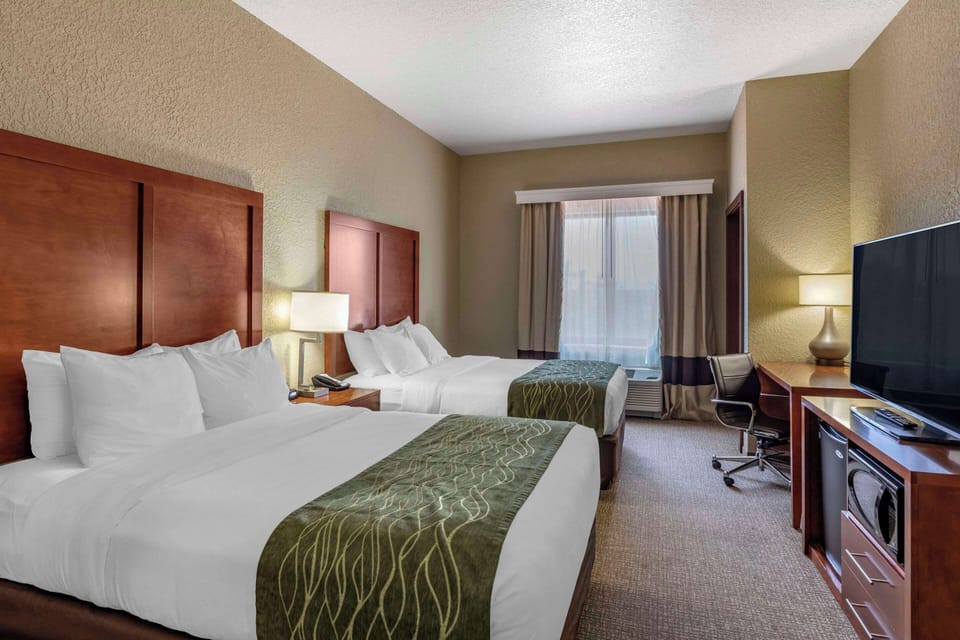 Room, 2 Queen Beds, Accessible, Non Smoking | Desk, laptop workspace, iron/ironing board, free rollaway beds